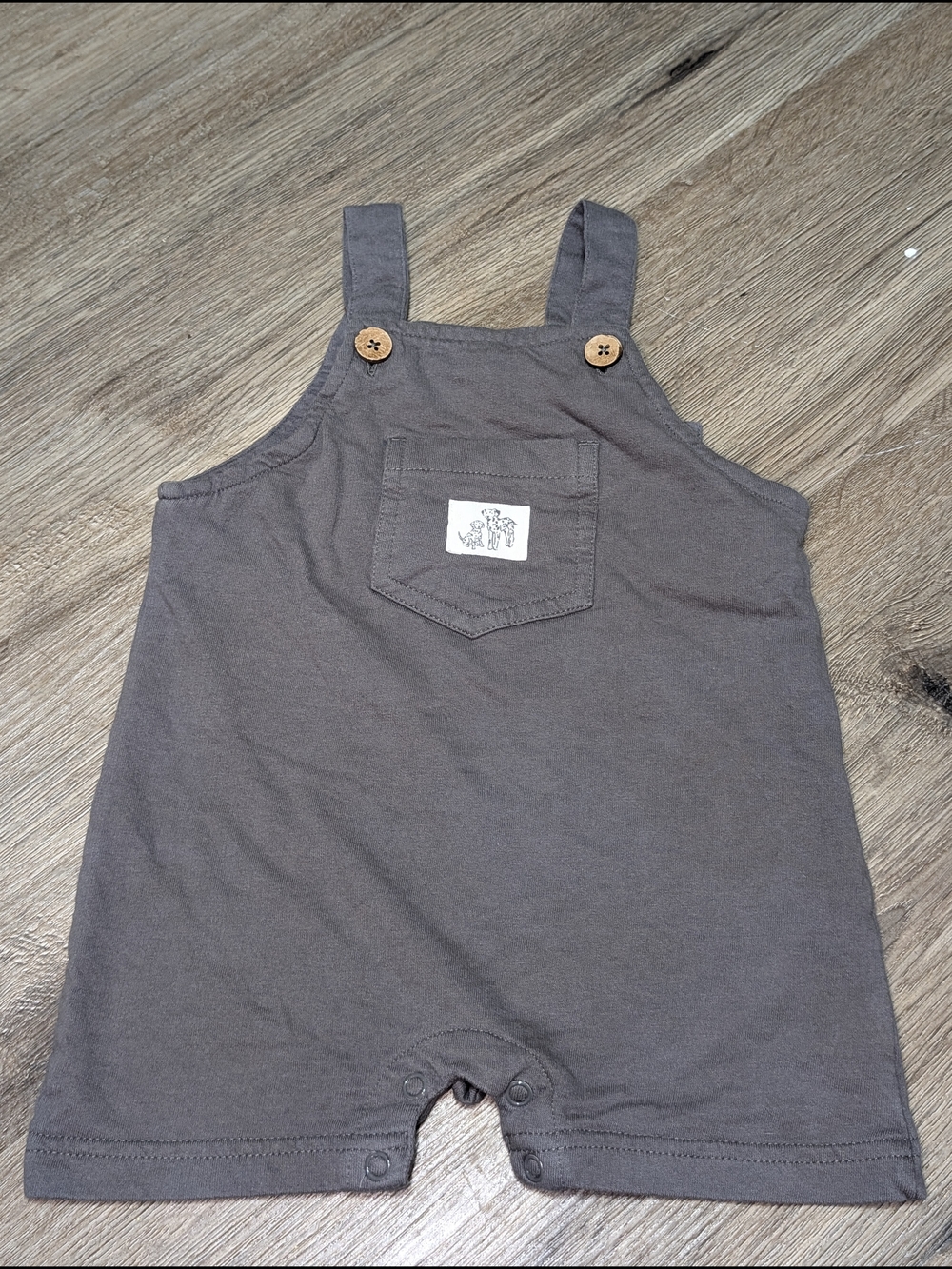 Mac & Moon Organic Cotton Gray Baby Overall Romper Front Dalmatian Pocket 9M